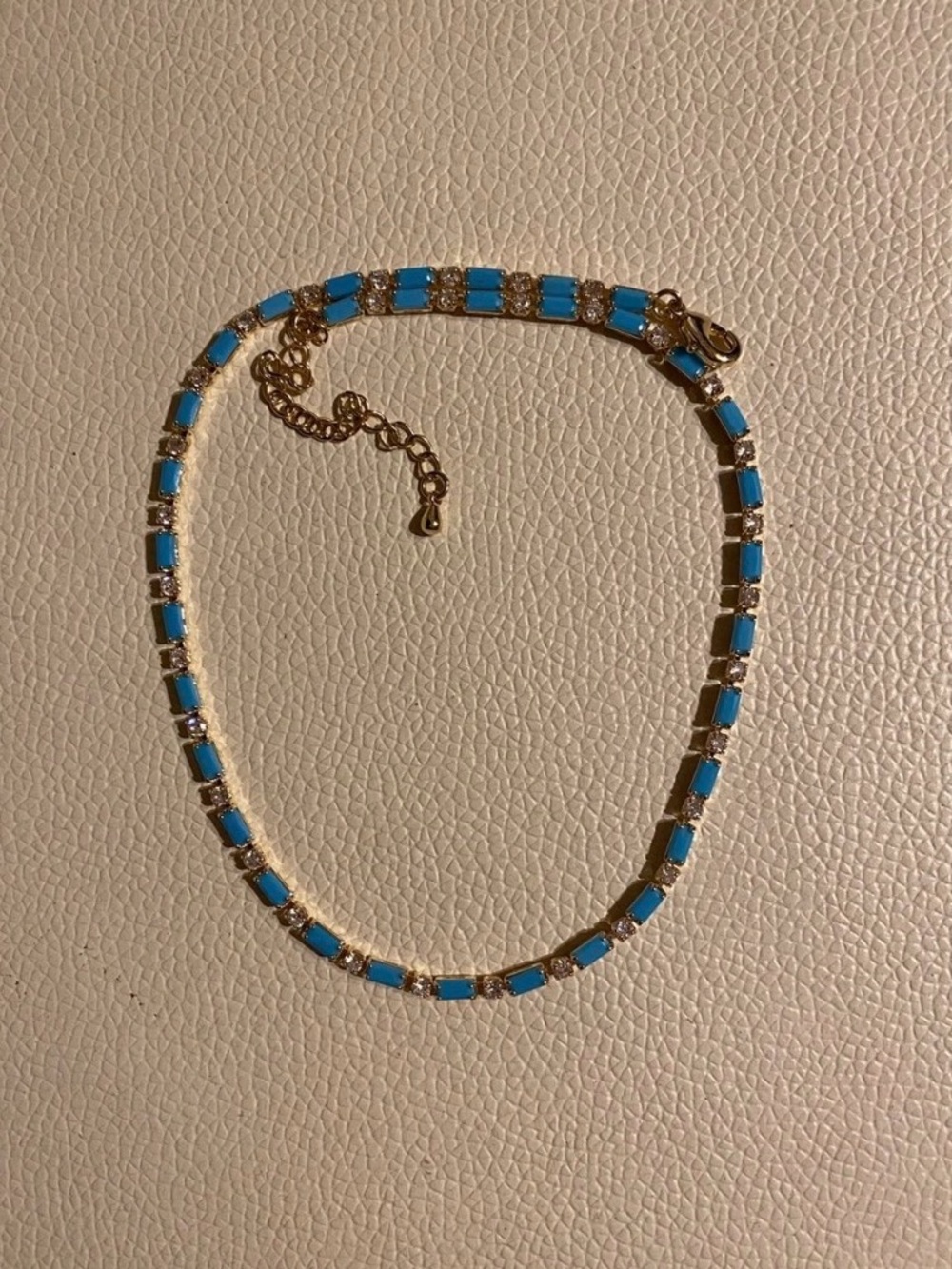 Natural Turquoise 3mm*4mm Gemstone CZ Tennis Bracelet 14K Gold Plated